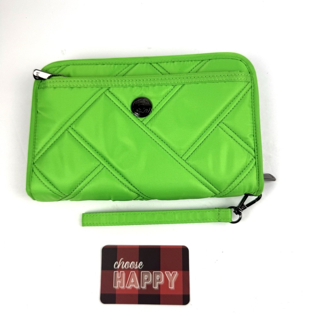 Lug Zeppelin Wallet Wristlet Neon Green Nylon Quilted Zip Large Organizer NEW